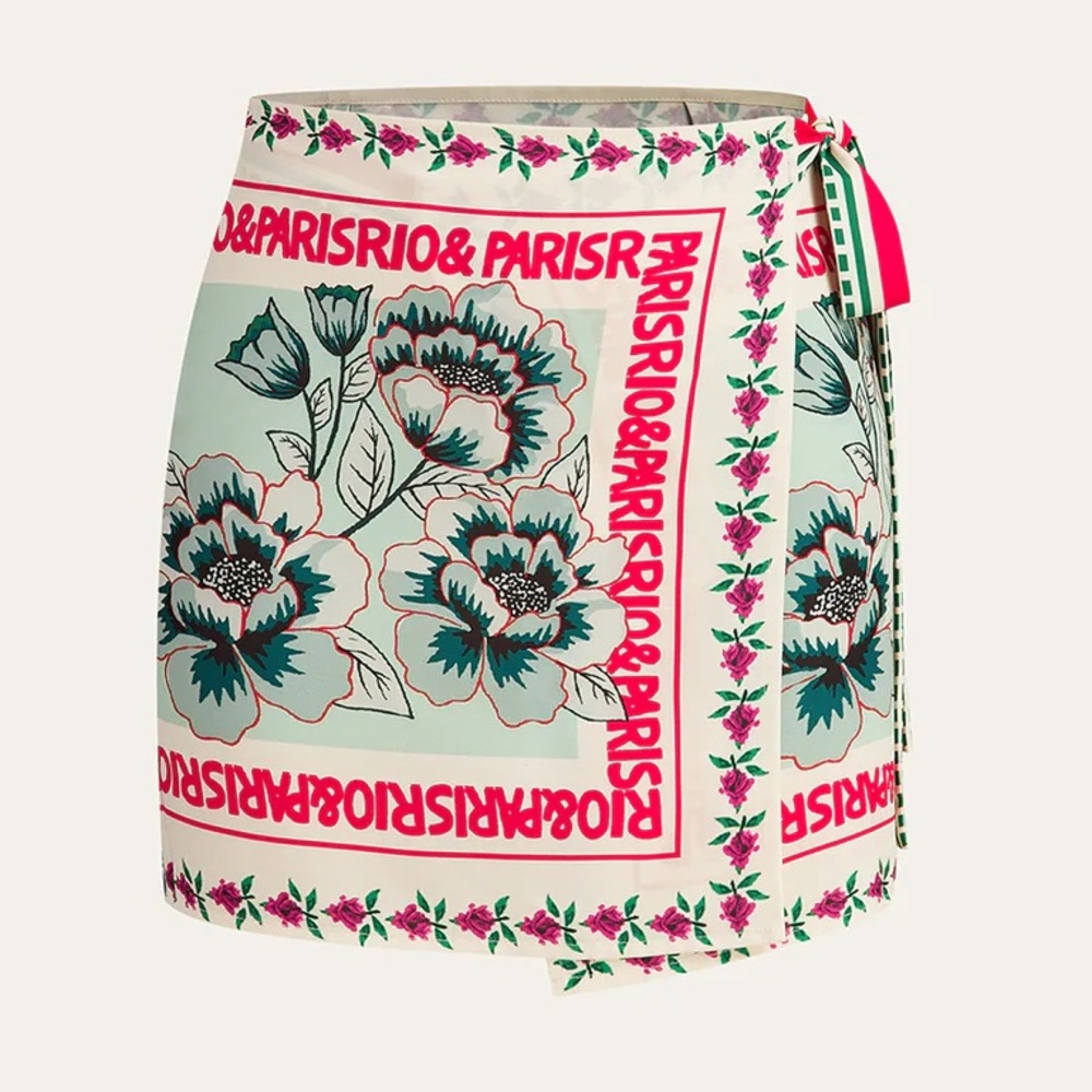 109 Vacation Print Asymmetrical Mini Skirt